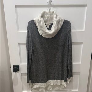 LOFT Black and Cream Cowl Neck Sweater